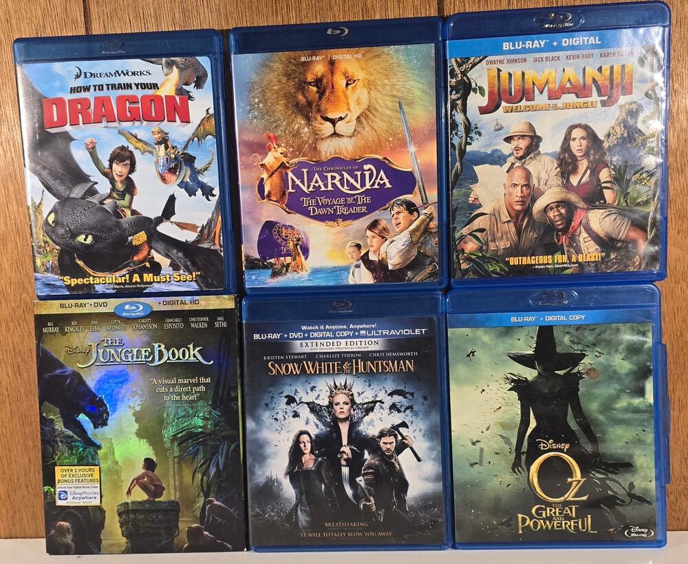 Blu-ray Movie Lot Jumanji Narnia Dragon Jungle Book Oz Snow White 6 Movies